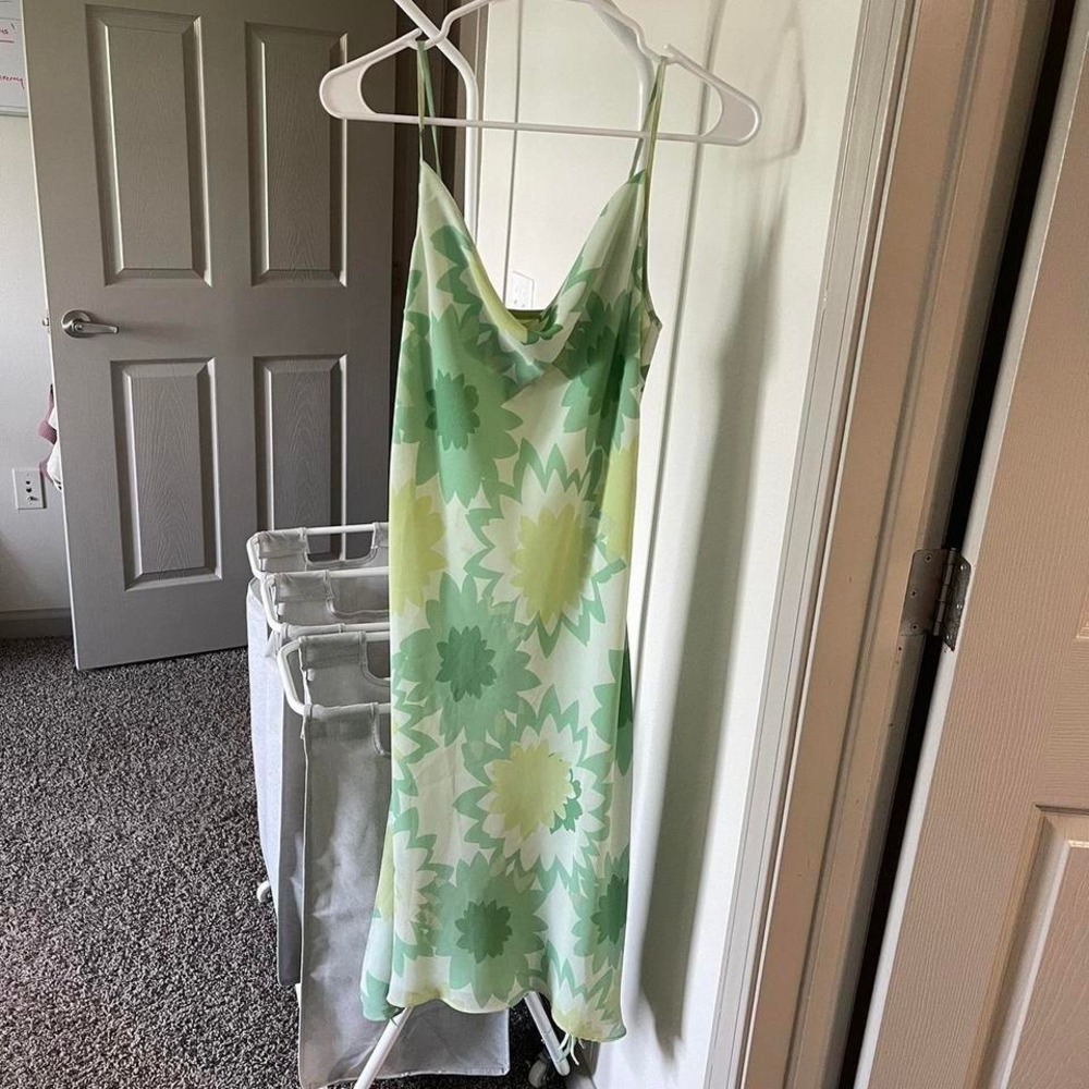 Vintage Spring Green Cowl Neck Y2K Floral Fairy Midi Dress